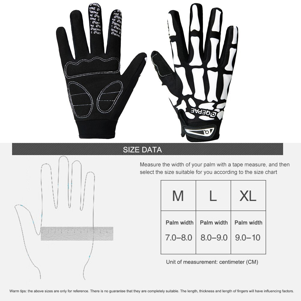 Full Finger Skull Gloves Skeleton Pattern Bicycle Cycling Motorcycle Riding Gloves Breathable Non-Slip Sports Bike Riding Mitten