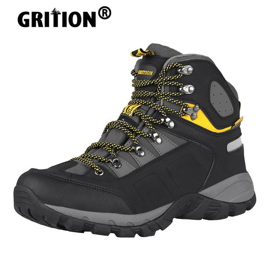 GRITION Men Hiking Boots Waterproof  High Top Walking Winter Work Mountain Sport Shoes Soft Shell Trekking Outdoor Ankle New