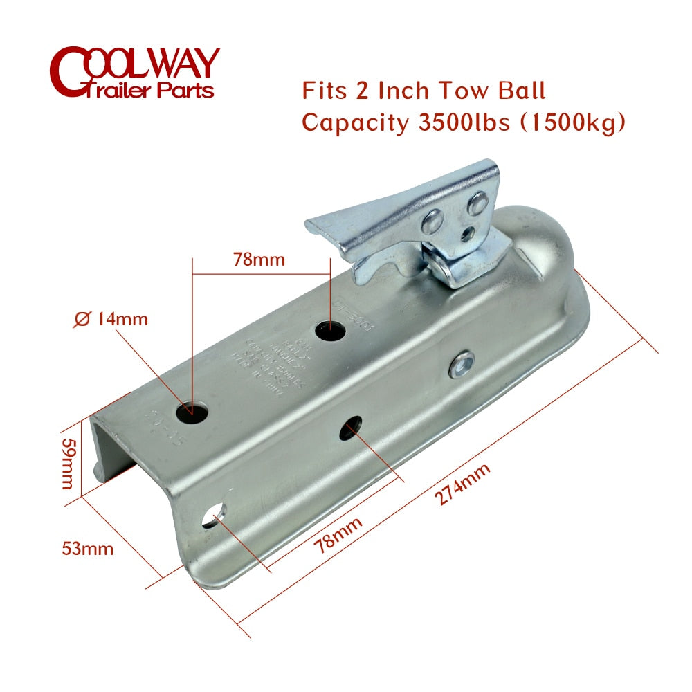 Trailer Coupler 2 X 2 Hitch Ball Coupling Straight Tongue 3500 Lbs RV Parts Camper Caravan Accessories