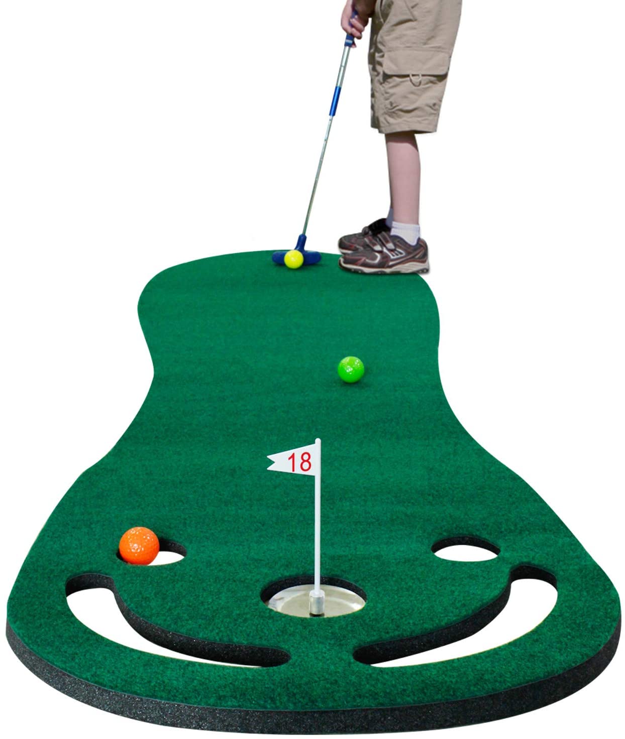 Putting Green Mats Set for Golf Putting Use Included 1 Putter & 3 Balls Training Aid Put Cup & Flags Indoor Outdoor Training Mat