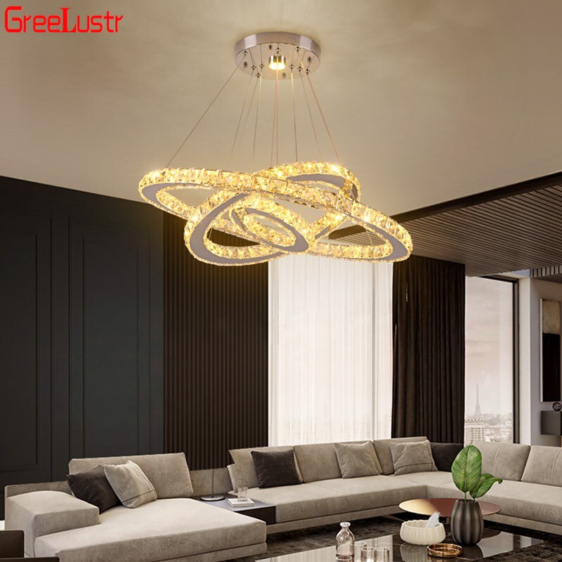 Modern Ring Crystal LED Fixture Home Chrome Lustre Ceiling Lamp Lustres Plafon Living Room Chandelier Kitchen Luminarias Light