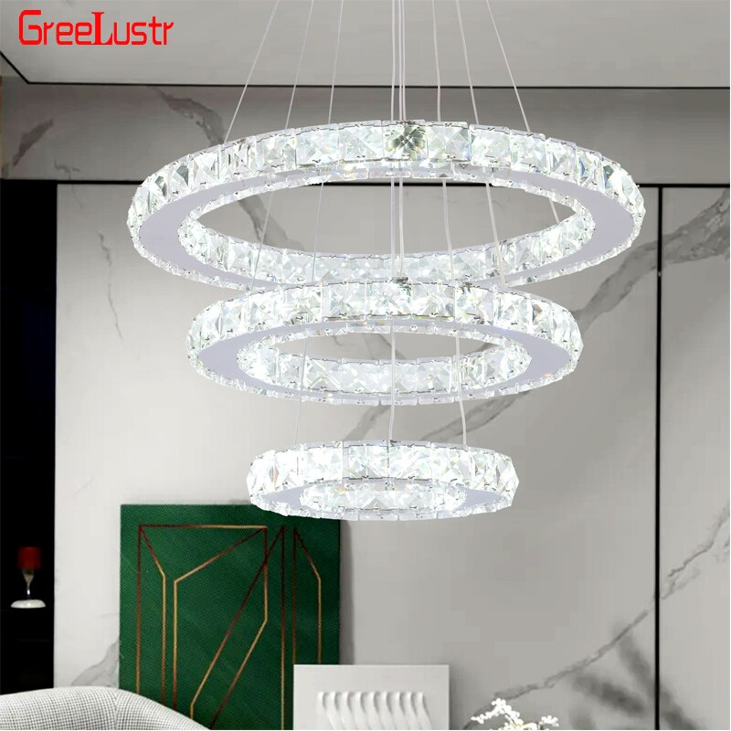 Modern Ring Crystal LED Fixture Home Chrome Lustre Ceiling Lamp Lustres Plafon Living Room Chandelier Kitchen Luminarias Light