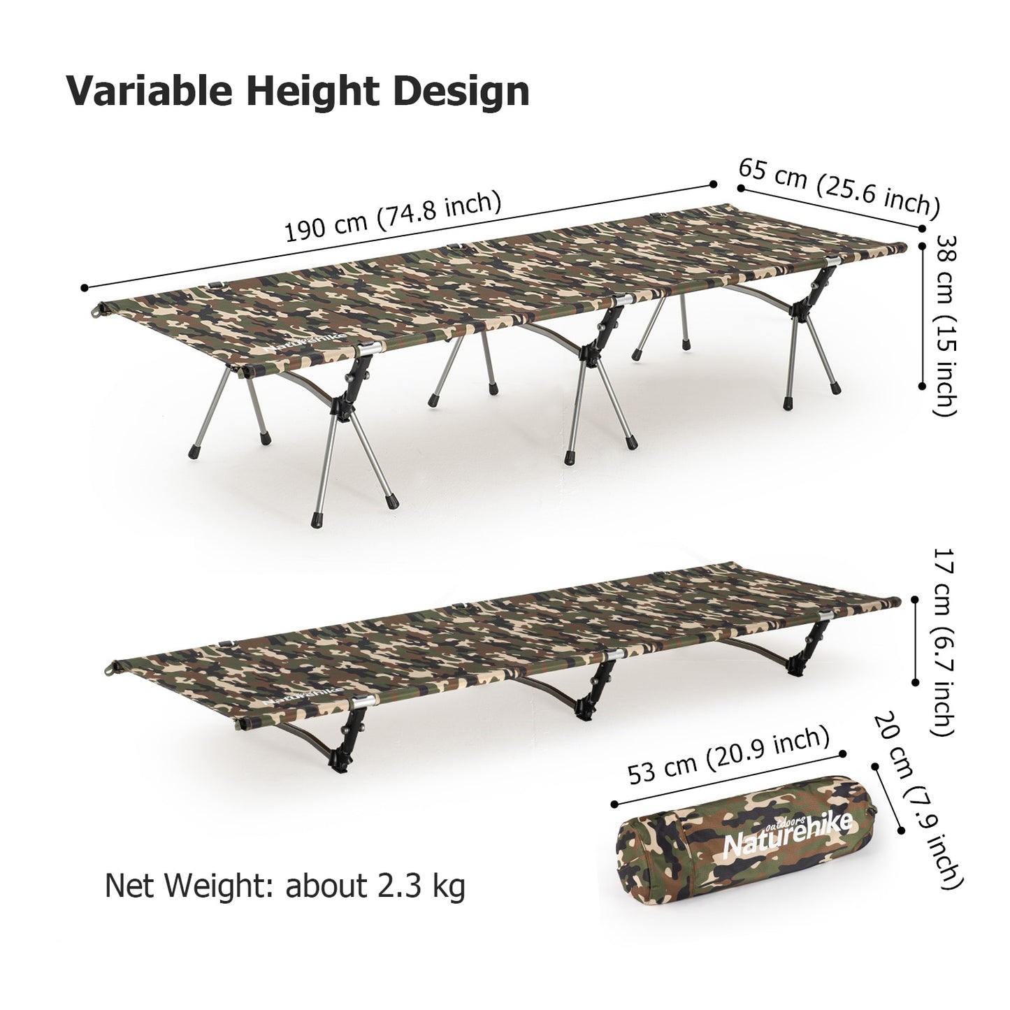 Naturehike Camping Bed Aluminum Alloy Camouflage Folding Cot Ultralight Portable Folding Bed Beach Outdoor Travel Camping Cots