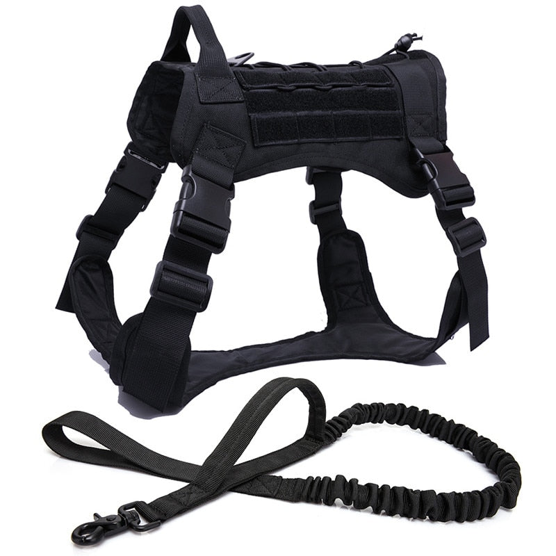 Tactical Dog Harness and Leash Collar Set Pet Training Vest With Molle Harness For All Small Medium Big Large Dogs