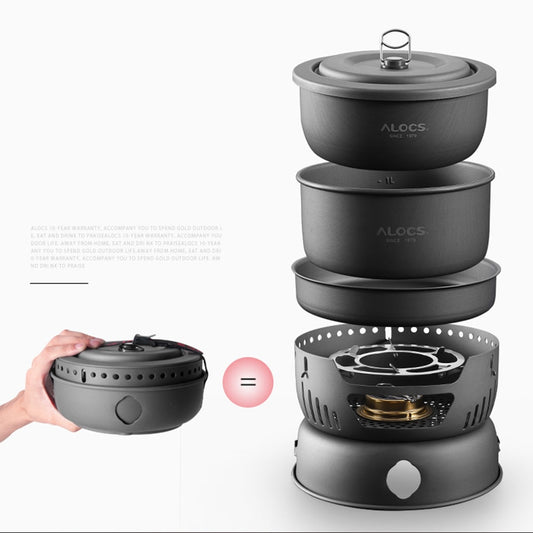 Tomshoo Stove Set Outdoor Camping Kitchenware Hiking Picnic Cooking Utensil Stove Pot Bowl Pan Alcohol Stove Camp Equipment