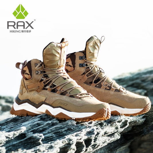 RAX Men Hiking Shoes Mid-top Waterproof Outdoor Sneaker Men Leather Trekking Boots Trail Camping Climbing Hunting Sneakers