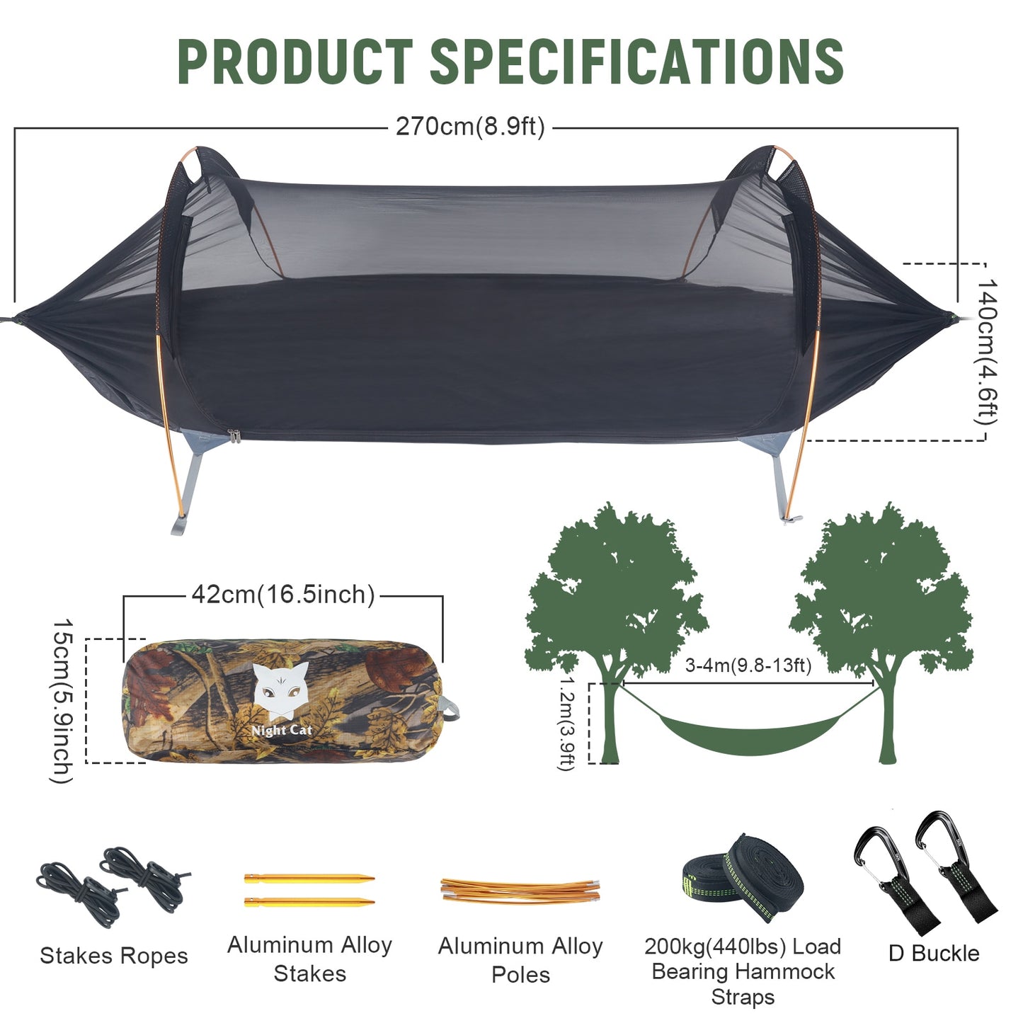 Night Cat 1 2 Person Man Hammock Tent With Bug Net and Rain Fly For Outdoor Camping Hiking Hunting Hanging Bed Swings