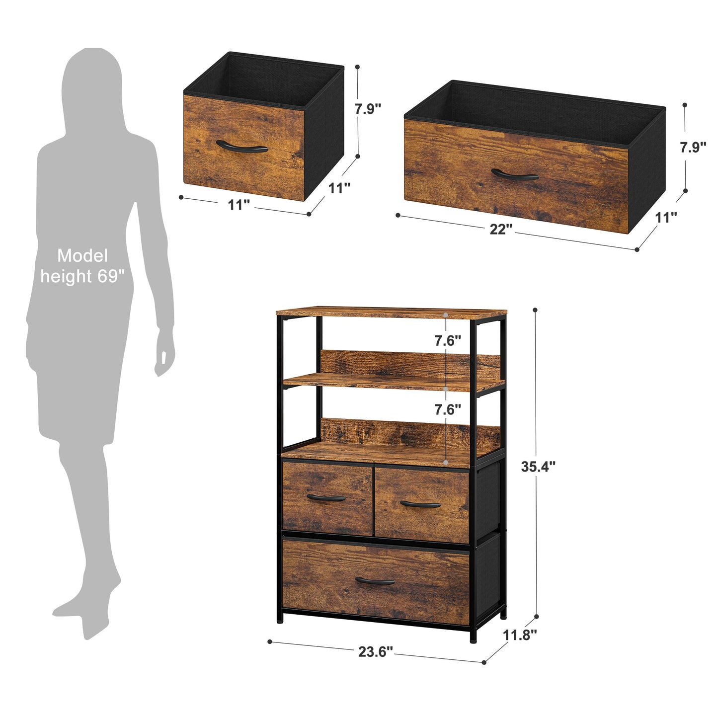 EnHomee Bedroom Dresser with 3 5 7 8 9 12 16 Fabric Drawers Chest Dresser Furniture Large Capacity Wooden Top Bedroom Closets