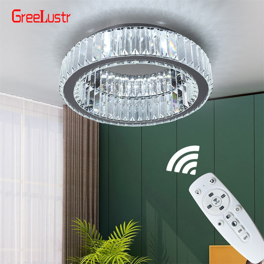 Modern Big Crystal Round Led Chandelier Dimmable Ceiling Light Fixture with Remote for Foyer Hall Bedroom Indoor Lights  Lustres