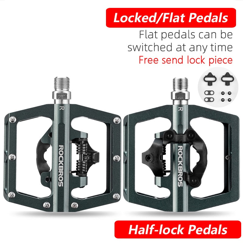 ROCKBROS Bicycle Pedal Non-Slip MTB Bike Pedals Aluminum Alloy Flat Platform Applicable SPD Waterproof Cycling Accessories