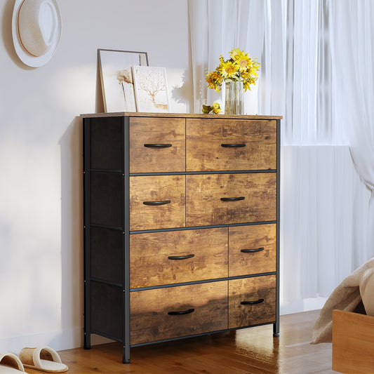 8 Drawer Dresser for Bedroom Fabric Dressers & Chest of Drawers with Wood Top Tall Dresser Near the Bed Storage Cabinet