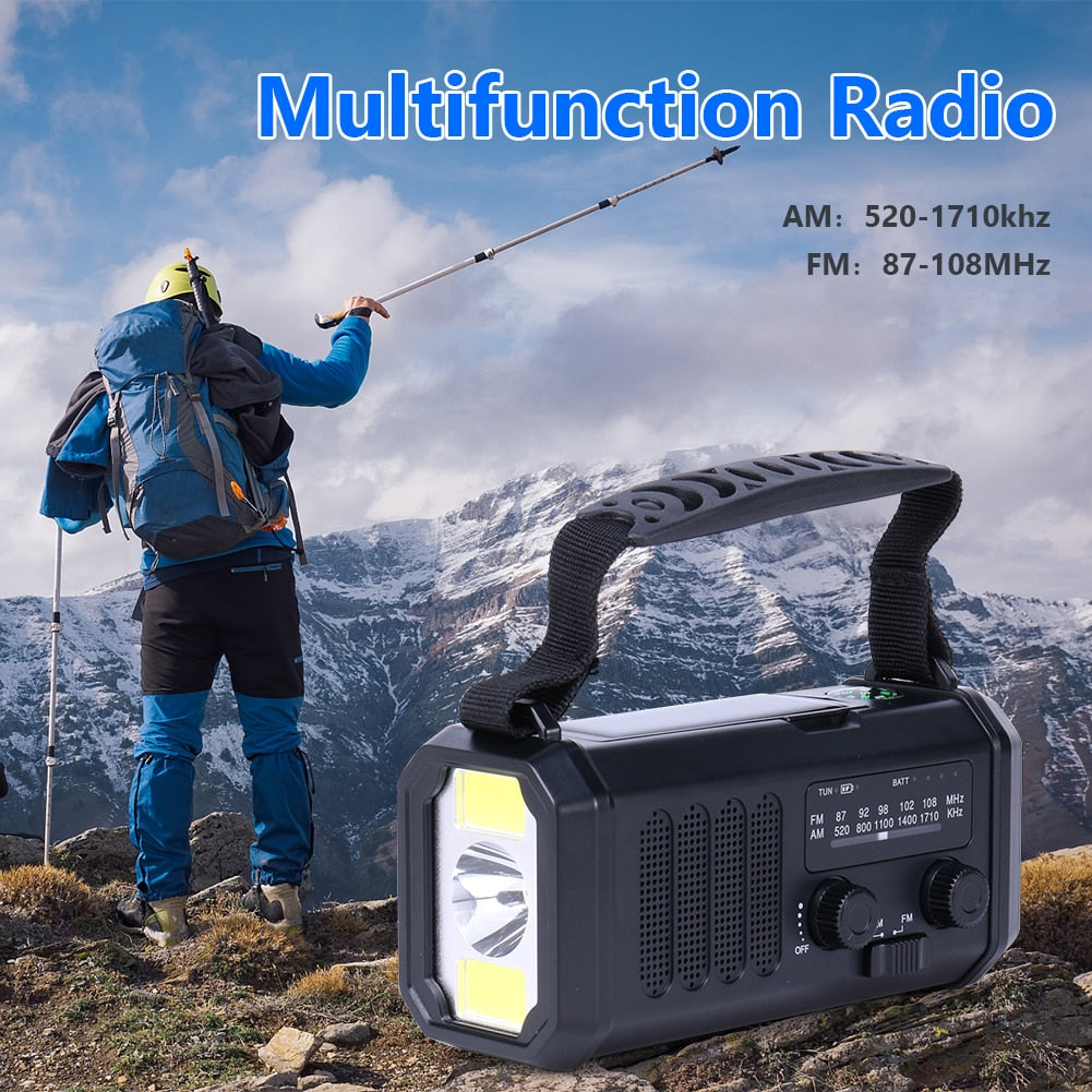 10000mAh Emergency Solar Power Radio Hand Crank Dynamo Wind Up Phone Charger Bank SOS AM/FM/NOAA Pocket Flashlight Radio