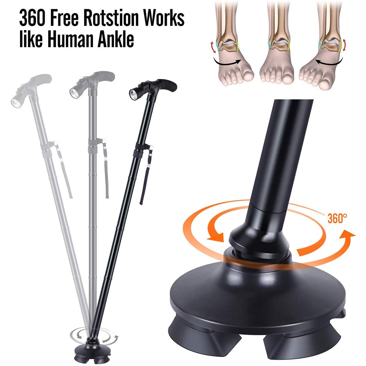 Folding Cane with LED Light Foldable Walking Stick Anti-Slip Disability Aluminium Cane Torch Adjustable Portable Emergency Lamp