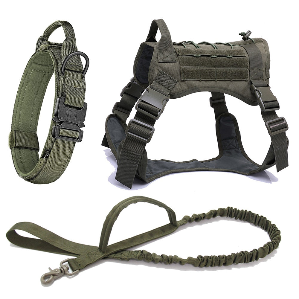 Tactical Dog Harness and Leash Collar Set Pet Training Vest With Molle Harness For All Small Medium Big Large Dogs