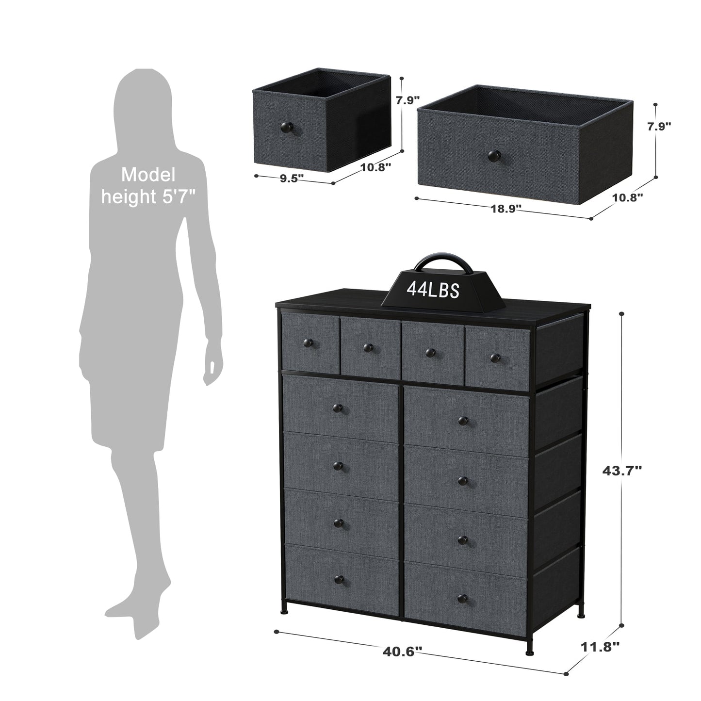 EnHomee Bedroom Dresser with 3 5 7 8 9 12 16 Fabric Drawers Chest Dresser Furniture Large Capacity Wooden Top Bedroom Closets