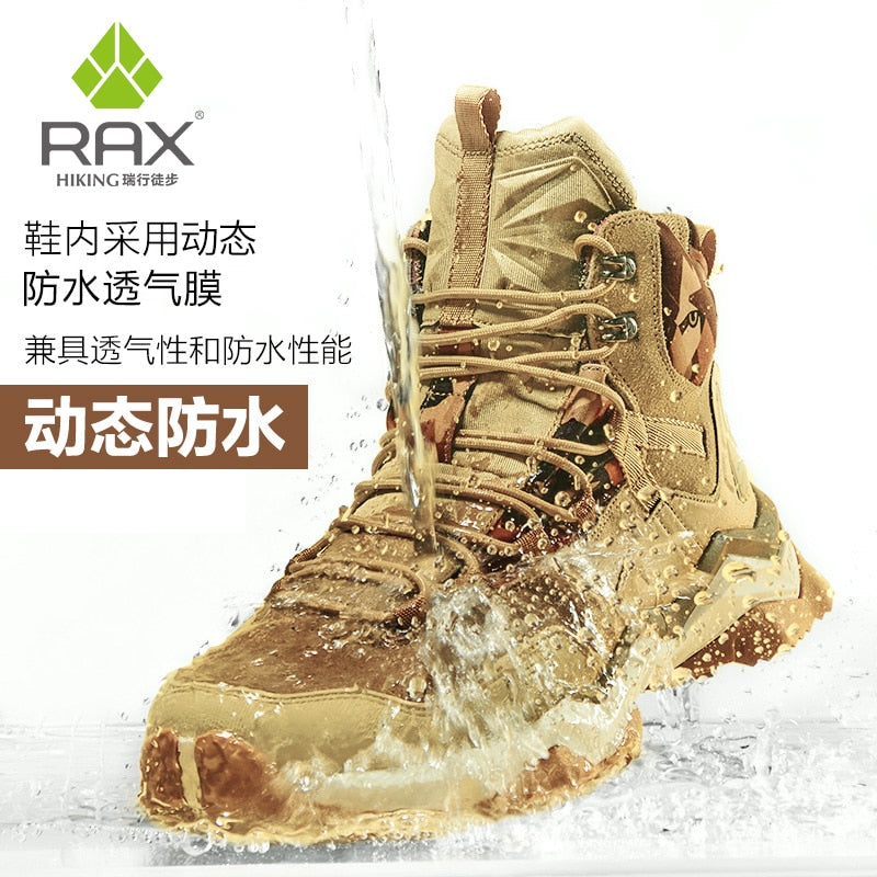 RAX Men Hiking Shoes Mid-top Waterproof Outdoor Sneaker Men Leather Trekking Boots Trail Camping Climbing Hunting Sneakers