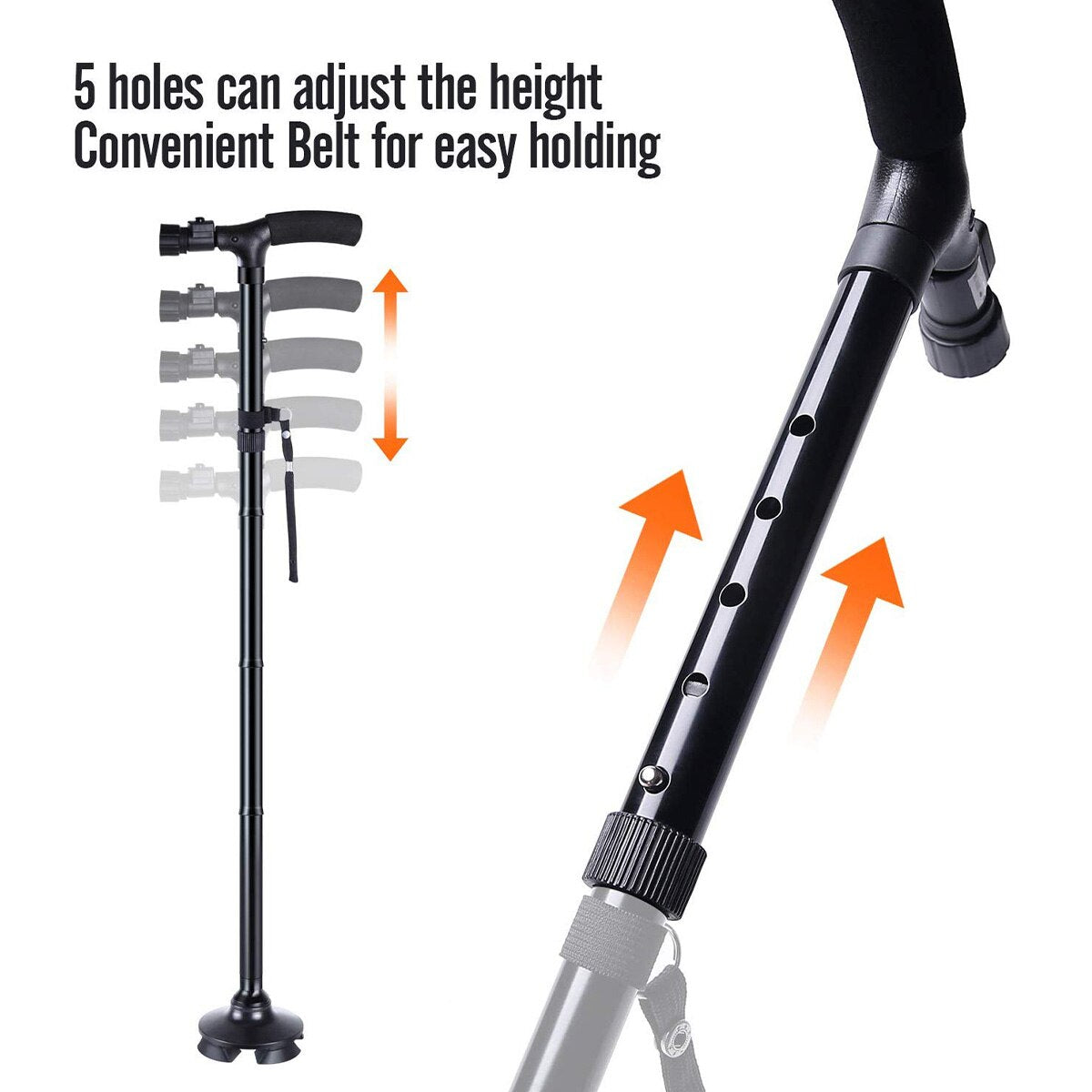 Folding Cane with LED Light Foldable Walking Stick Anti-Slip Disability Aluminium Cane Torch Adjustable Portable Emergency Lamp