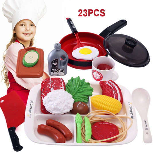 22/23 Pcs Play House Kitchen Toys Simulation Kitchenware Early Education Red Simulation Kitchen Play House for Kids Girl Cooking