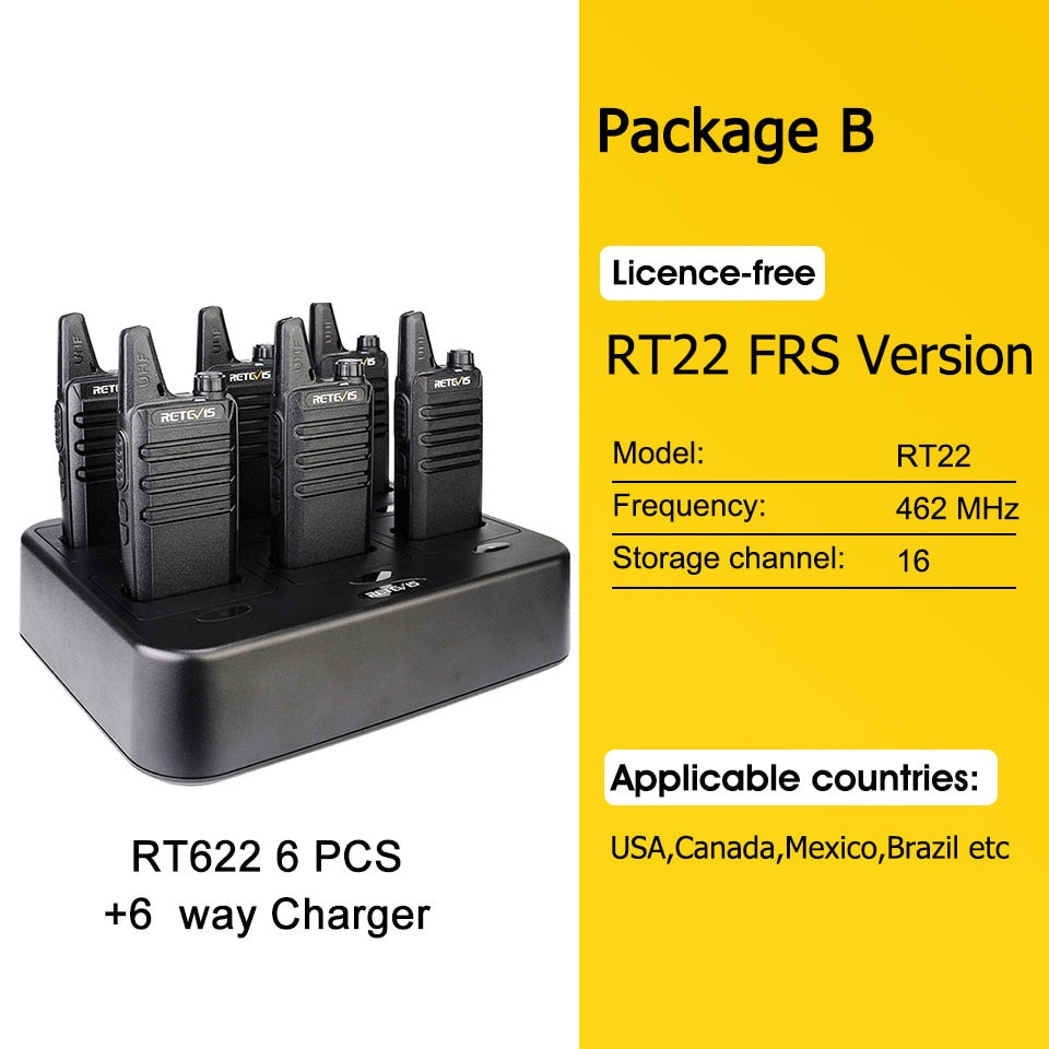 Mini Walkie Talkie 6 pcs Retevis RT622 PMR Walkie-talkies Professional PTT Two-way Radio FRS Two Way Radio RT22 Hotel Restaurant