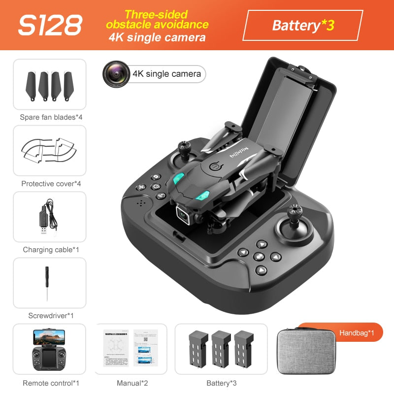 S128 Mini Drone 4K HD Camera Three-sided Obstacle Avoidance Air Pressure Fixed Height Professional Foldable Quadcopter