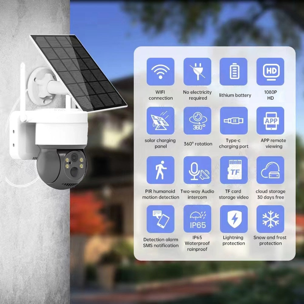 Solar Camera Wifi Outdoor 1080P PIR Human Detection Wireless Surveillance IP Cameras With Solar Panel 7200mAh Recharge Camera