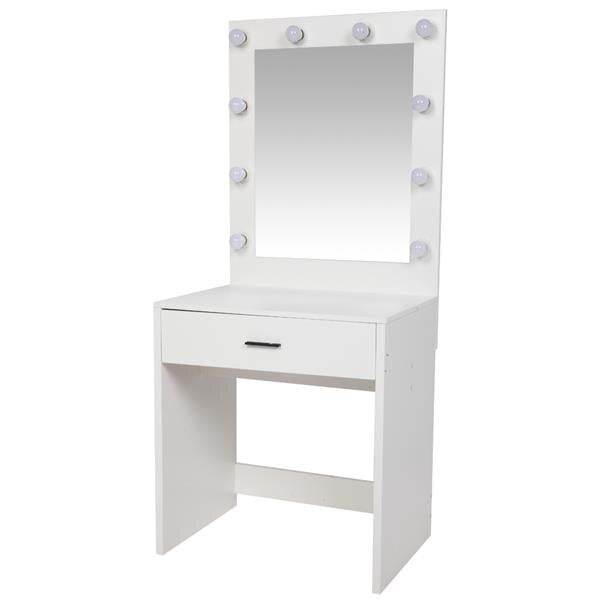 FCH Dresser With a Light Cannon Large Mirror Single Drawer And 10 Warm Light Bulbs Dressing Table White