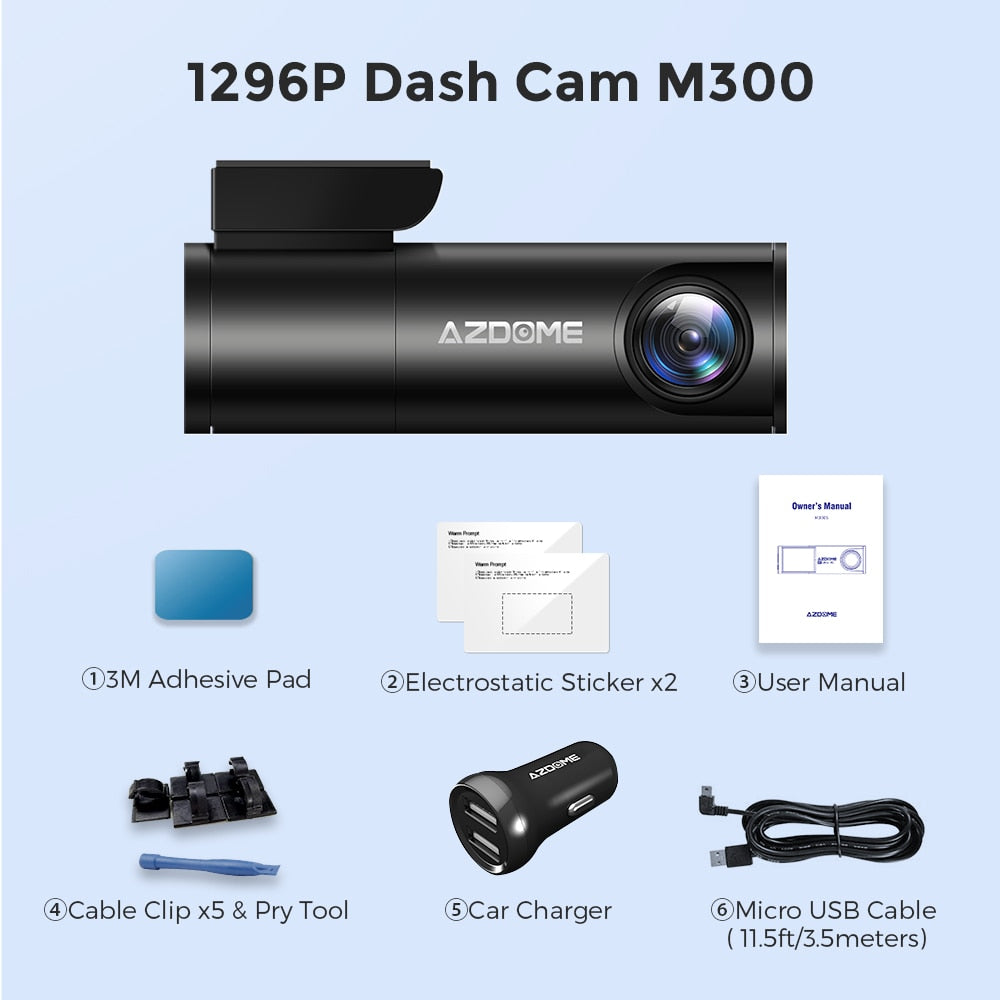 AZDOME M300 Car DVR Voice Control Dash Cam 1296P WiFi Dashcams Hidden Car Camera Night Vision G-Sensor 24H Parking Monitor