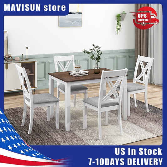 American Kitchen Table Minimalist Wood 5-Piece With 4 X-Back Chairs For Small Places Dining Table And Chair Set For Living Room