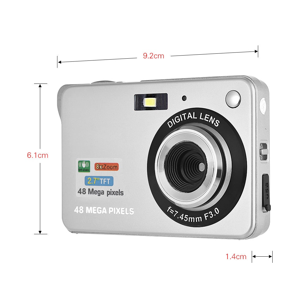 1080P 48MP Digital Camera Video Camcorder Anti-shake 8X Zoom 2.7 Inch LCD Screen Smile Capture Built-in Battery for Kids Teens