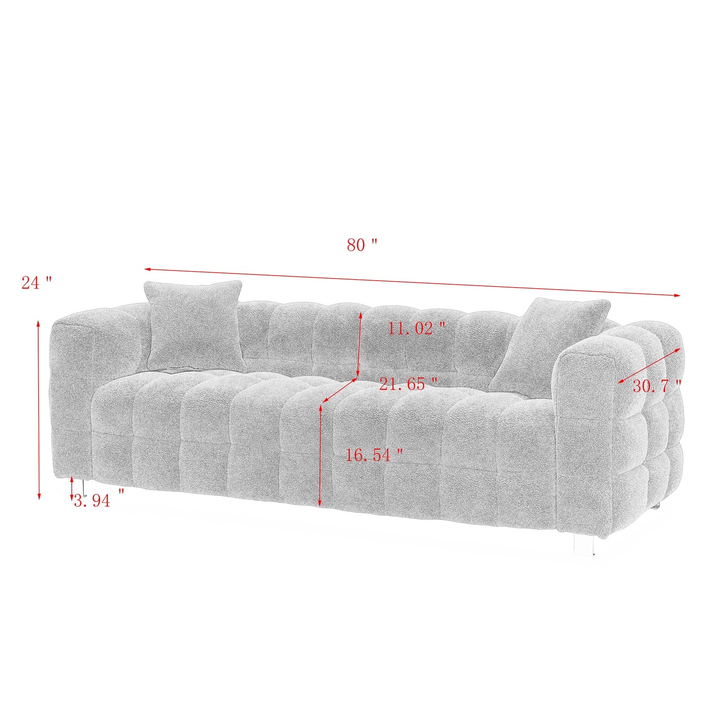 Modern Minimalist Bread Sofa Includes 2 Pillows White/Grey/Blue/Green Fleece for Living Room Bedroom