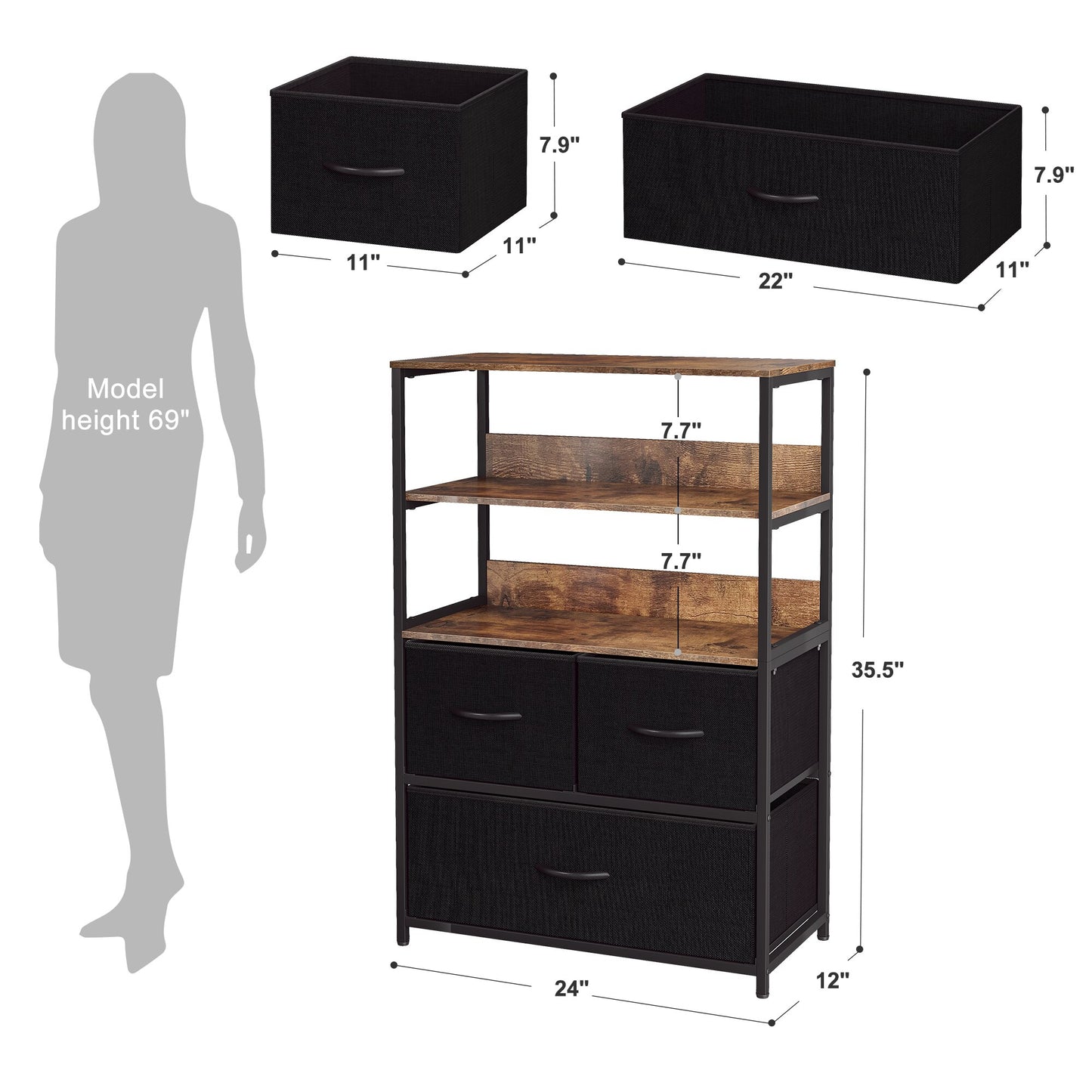 EnHomee Bedroom Dresser with 3 5 7 8 9 12 16 Fabric Drawers Chest Dresser Furniture Large Capacity Wooden Top Bedroom Closets