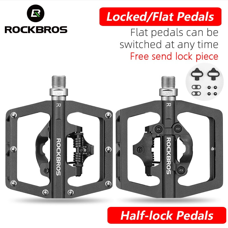 ROCKBROS Bicycle Pedal Non-Slip MTB Bike Pedals Aluminum Alloy Flat Platform Applicable SPD Waterproof Cycling Accessories