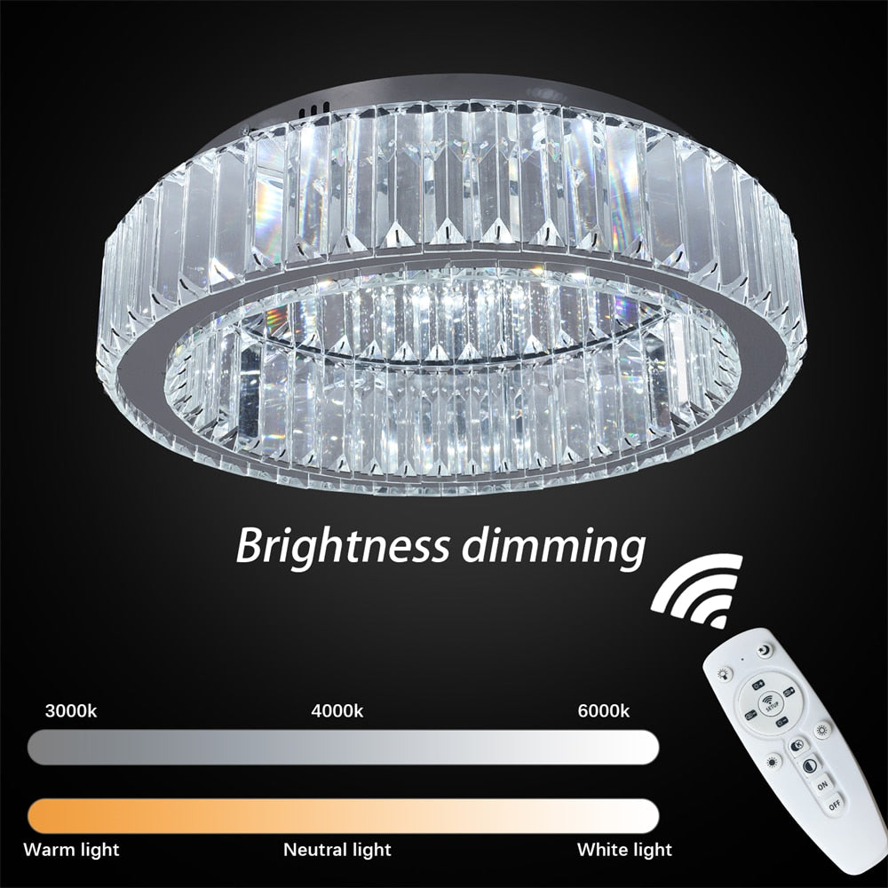 Modern Big Crystal Round Led Chandelier Dimmable Ceiling Light Fixture with Remote for Foyer Hall Bedroom Indoor Lights  Lustres