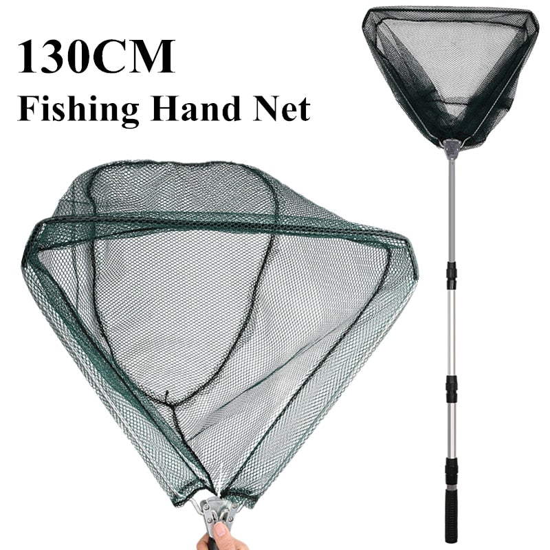 190cm 130cm 55cm Telescopic Landing Net Folding Fishing Pole Extending Fly Carp Course Sea Mesh Fishing Net For Fly Fishing