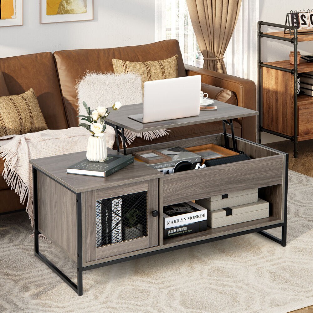 Costway Lift Top Coffee Table W/ Storage Hidden Compartment & Open Shelf Living Room