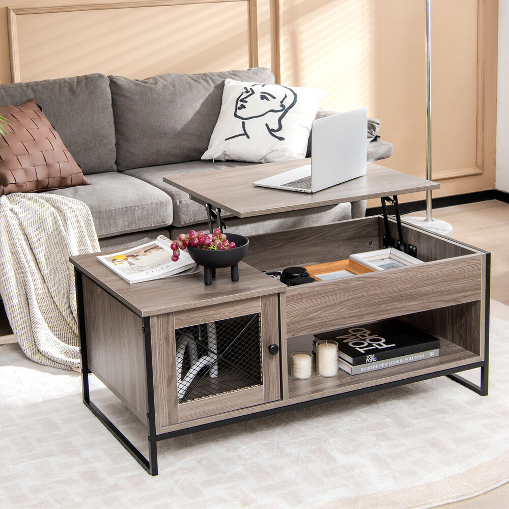 Costway Lift Top Coffee Table W/ Storage Hidden Compartment & Open Shelf Living Room