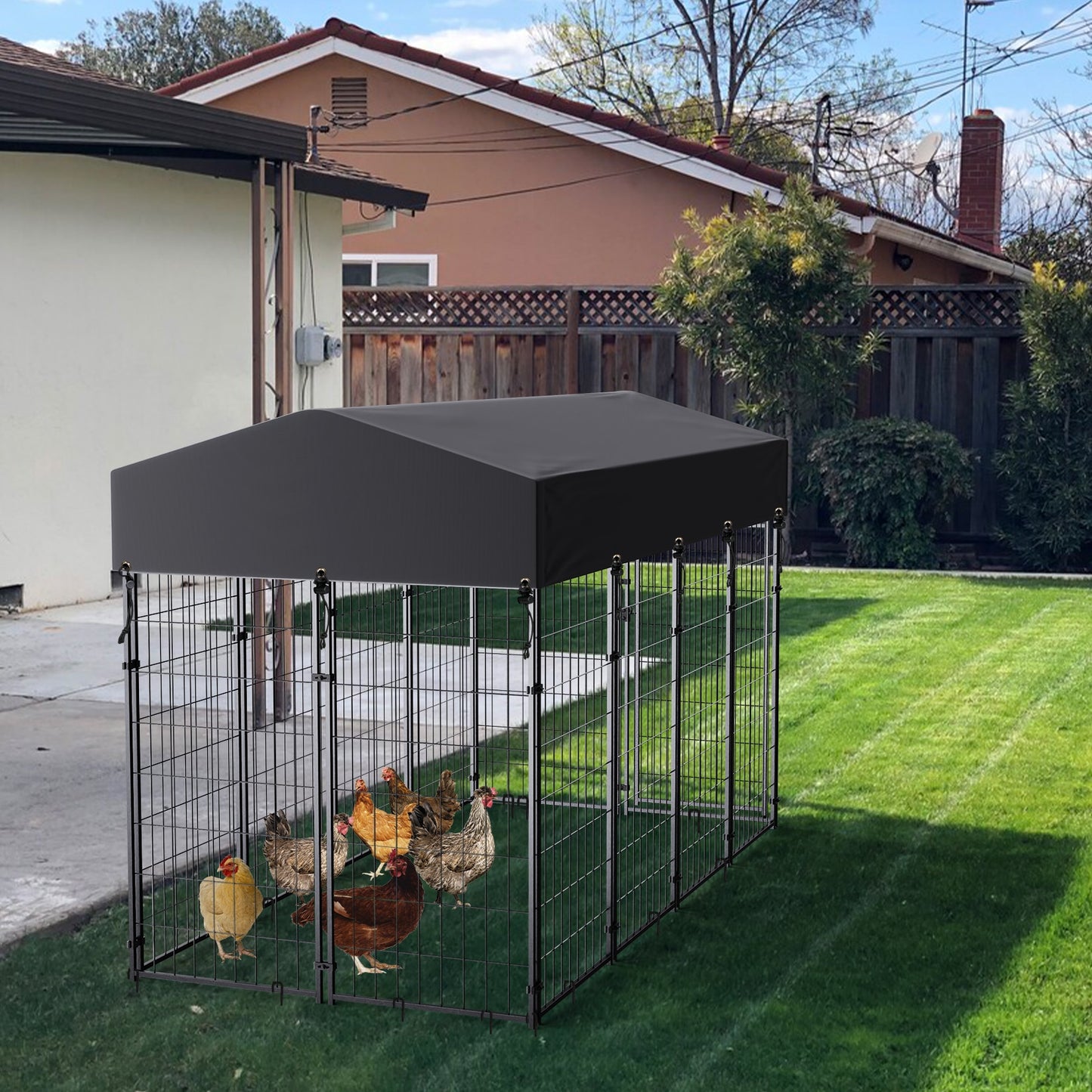 Large Dog Kennel Dog Crate Cage, Welded Wire Pet Playpen with UV Protection Waterproof Cover