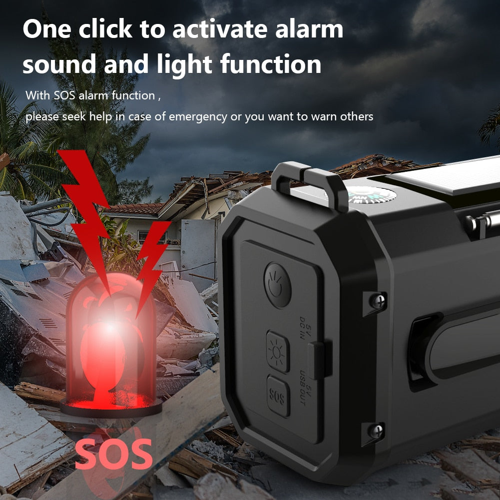 10000mAh Emergency Solar Power Radio Hand Crank Dynamo Wind Up Phone Charger Bank SOS AM/FM/NOAA Pocket Flashlight Radio