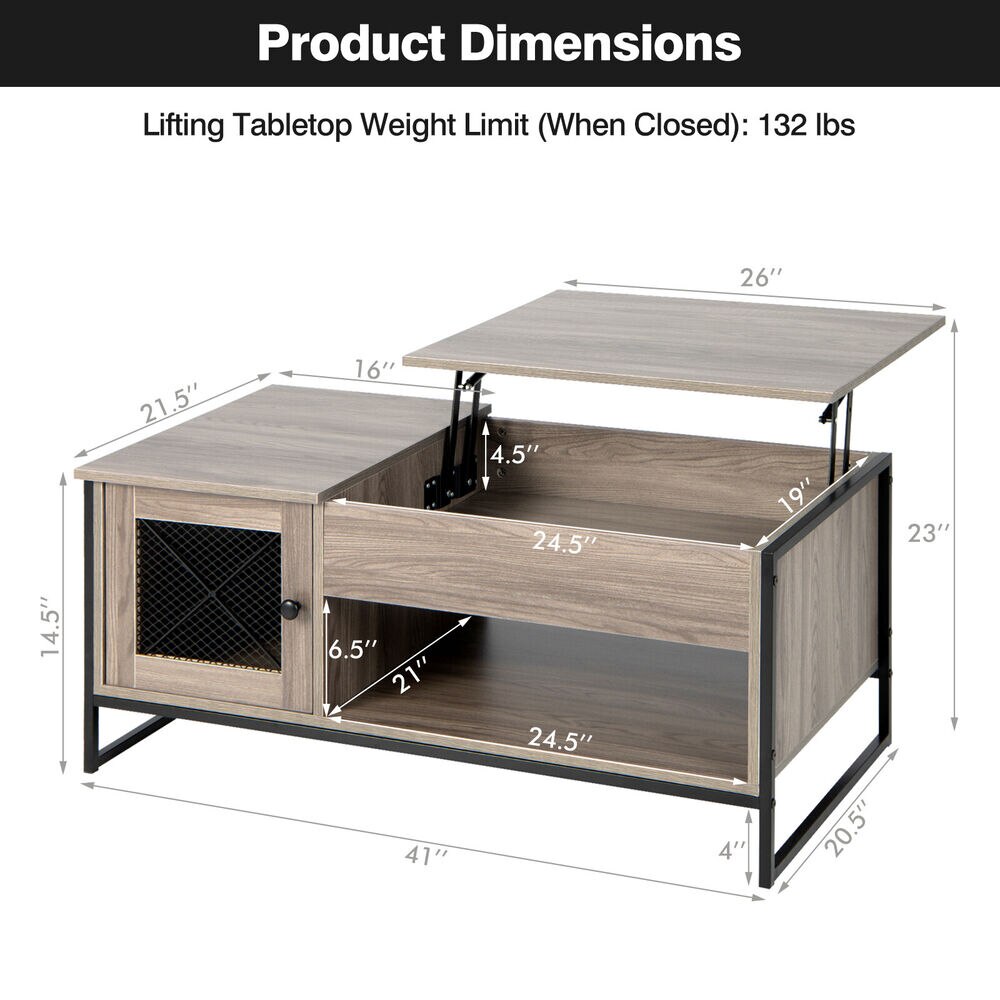 Costway Lift Top Coffee Table W/ Storage Hidden Compartment & Open Shelf Living Room