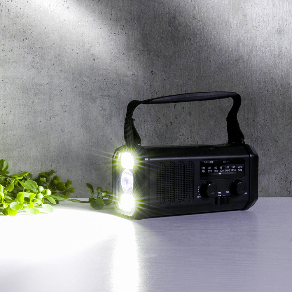 10000mAh Emergency Solar Power Radio Hand Crank Dynamo Wind Up Phone Charger Bank SOS AM/FM/NOAA Pocket Flashlight Radio