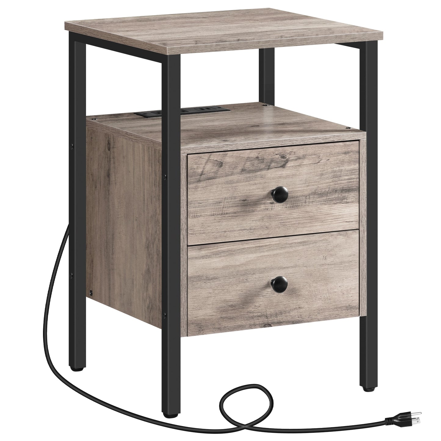 HOOBRO End Table With Charging Station Bedside Table With 2 Drawer &amp;USB Ports & Power Outlets Nightstand For Small Space Bedroom