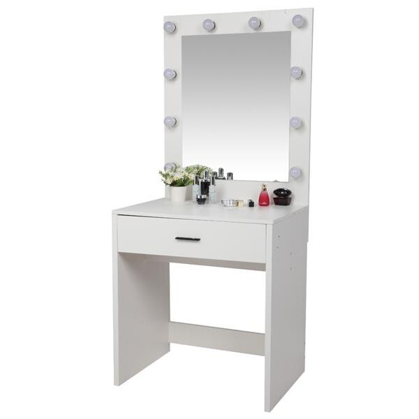 FCH Dresser With a Light Cannon Large Mirror Single Drawer And 10 Warm Light Bulbs Dressing Table White