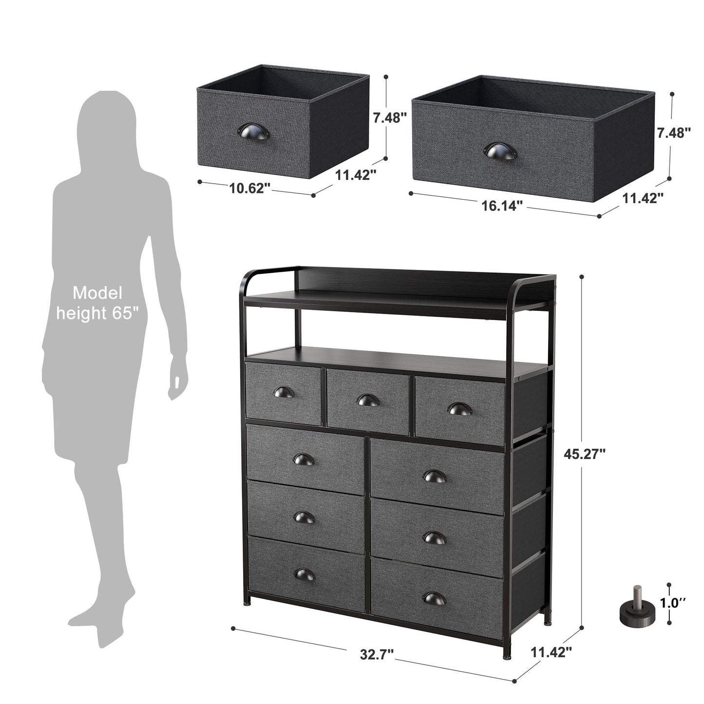 EnHomee Bedroom Dresser with 3 5 7 8 9 12 16 Fabric Drawers Chest Dresser Furniture Large Capacity Wooden Top Bedroom Closets