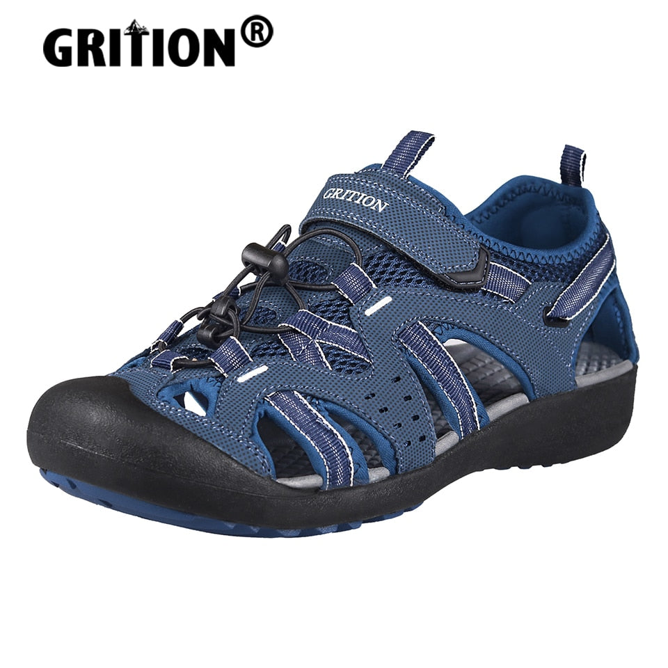 GRITION Mens Outdoor Trekking Sandals Summer Flat Non Slip Collision Avoidance Quick Drying Beach Shoes