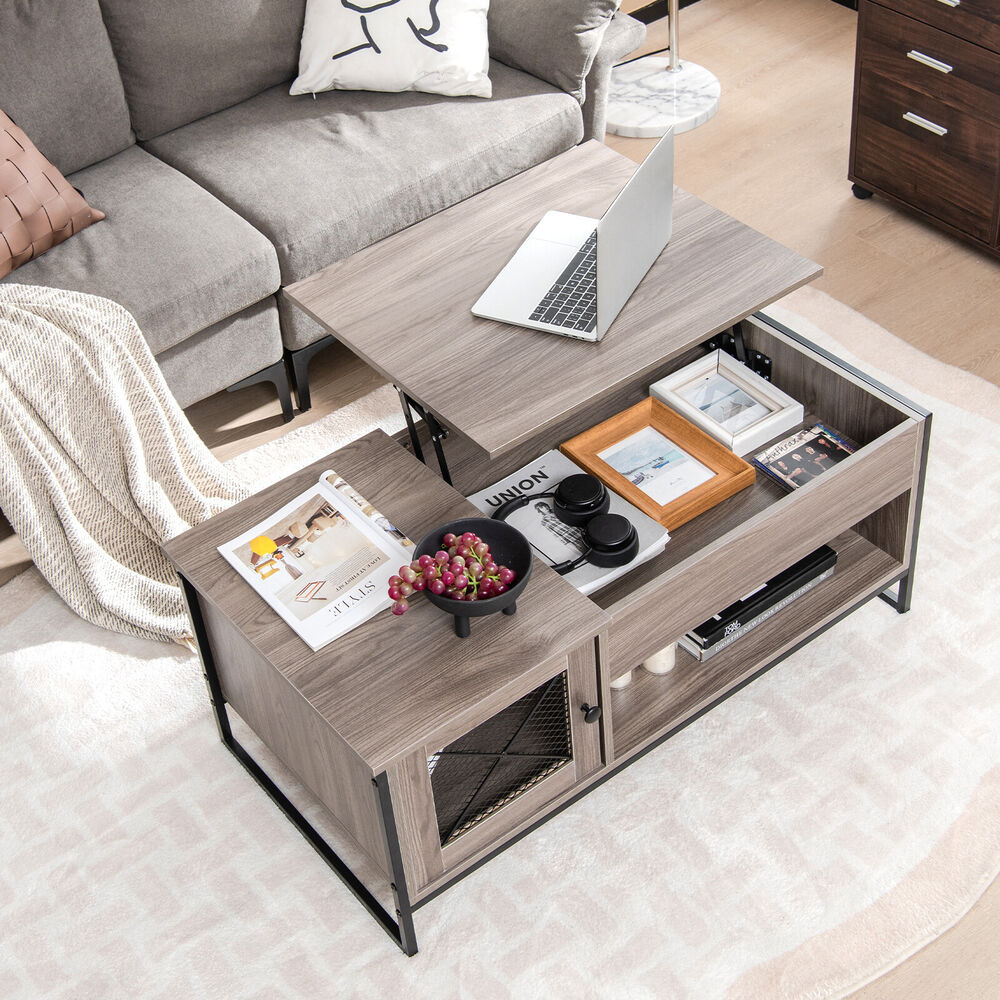 Costway Lift Top Coffee Table W/ Storage Hidden Compartment & Open Shelf Living Room