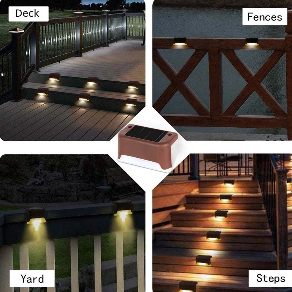 Warm White LED Solar Step Lamp Path Stair Outdoor Garden Lights Waterproof Balcony Light Decoration for Patio Stair Fence Light