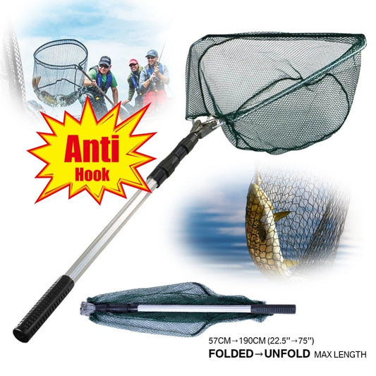 190cm 130cm 55cm Telescopic Landing Net Folding Fishing Pole Extending Fly Carp Course Sea Mesh Fishing Net For Fly Fishing