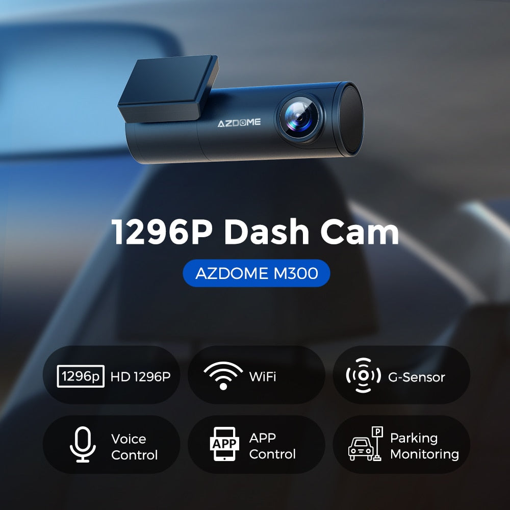 AZDOME M300 Car DVR Voice Control Dash Cam 1296P WiFi Dashcams Hidden Car Camera Night Vision G-Sensor 24H Parking Monitor