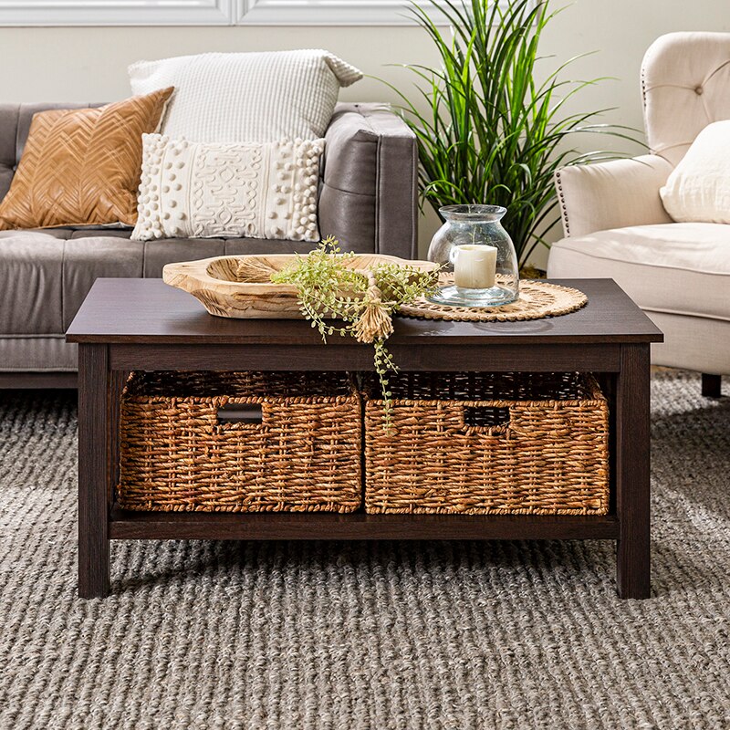 Traditional Storage Coffee Table with Bins, Espresso  Furniture Living Room