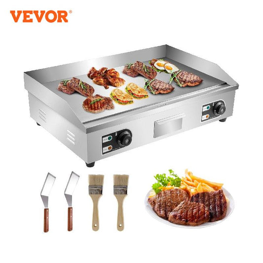 VEVOR Electric Countertop Griddle with Drawer Stainless Steel Flat Top Grill Barbecue BBQ machine for Outdoor Camping Cooking